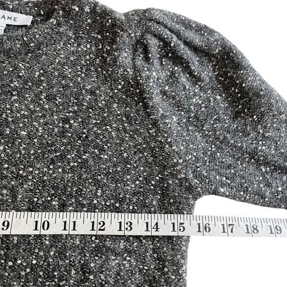 Frame Sequin Puff Sleeve Wool Crewneck Sweater in Smoke Gray Heather Size Small - Picture 5 of 7